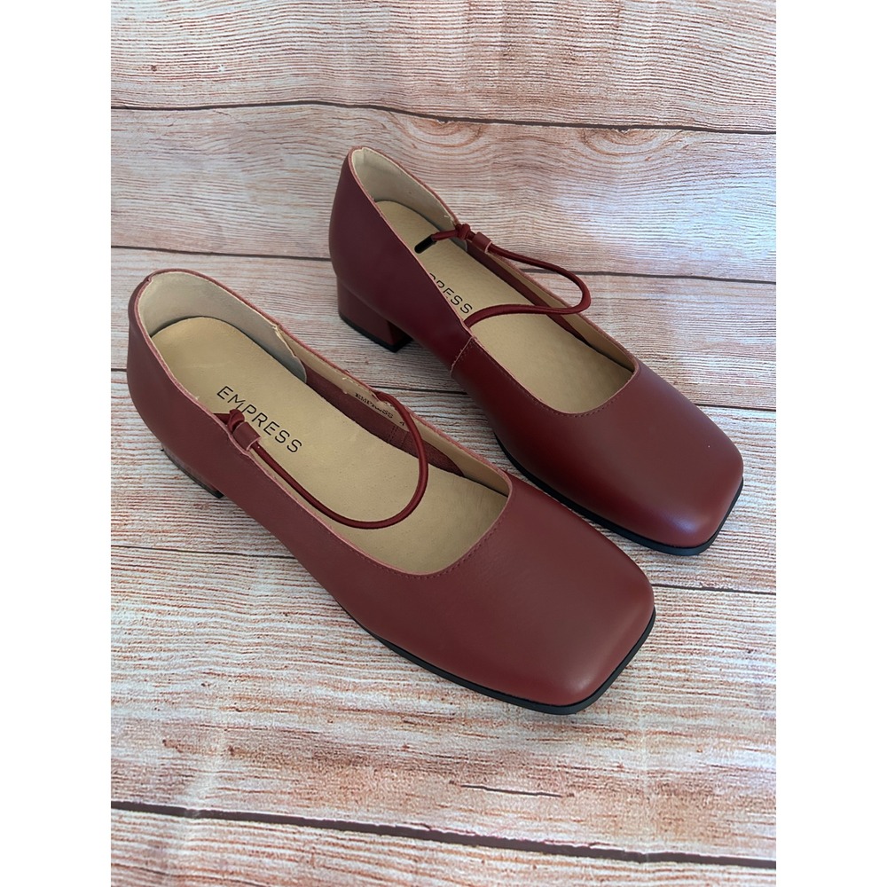 Empress Burgundy Square‎ Toe Block Heel Mary Jane Dress Shoes Size 41